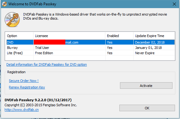 DVDFab Passkey Registration Key